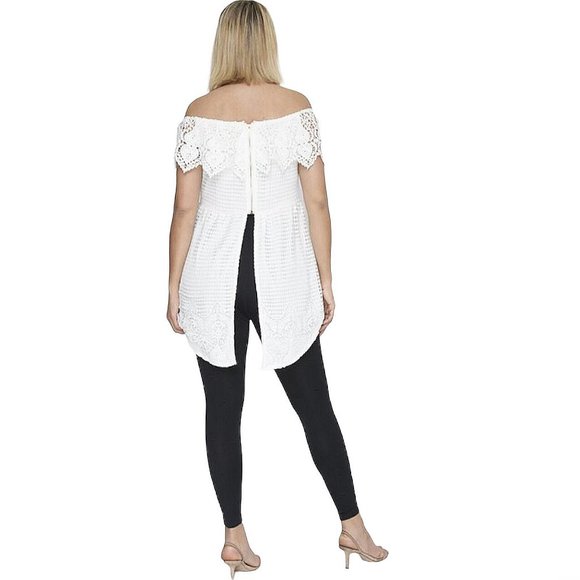 PLUS SZ Victorian Ivory Open Tail Off Shoulder Sleeveless Lace Tunic Top T1481X - Picture 3 of 8